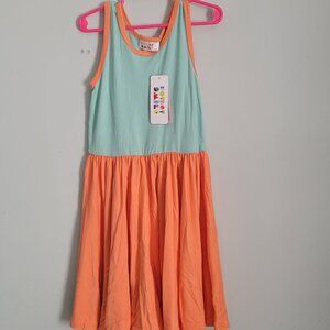 Dot Dot Smile Dress Girl's 7 Youth Green & Orange Twirl Tank NWT